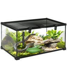 PawHut Glass Reptile Terrarium Insect Breeding Tank Vivarium Habitats with Thermometer for Lizards, Horned Frogs, Snakes, Spiders Medium 50 x 30 x 25cm