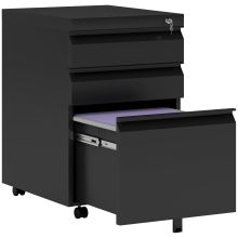 Vinsetto 3 Drawer Filling Cabinet, Mobile Metal File Cabinet with Anti tilt Design for Letter, A4, Legal Size, Black