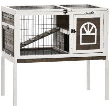 PawHut Wooden Rabbit Hutch, Guinea Pig Cage, with Removable Tray, Openable Roof