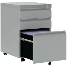 Vinsetto 3 Drawer Filling Cabinet, Mobile Metal File Cabinet with Anti tilt Design for Letter, A4, Legal Size, Grey