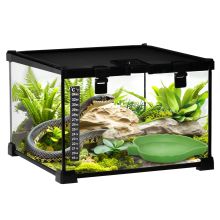 PawHut Glass Reptile Terrarium Insect Breeding Tank Vivarium Habitats with Thermometer for Lizards, Horned Frogs, Snakes, Spiders Small 30 x 30 x 20cm