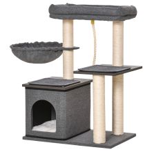 PawHut Cat Tree Tower for Indoor Cats Climbing Activity Center Kitten Furniture with Sisal Scratching Post Bed Condo Perch Teasing Rope 60 x 40 x 83cm Dark Grey