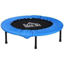 HOMCOM ?96cm Mini Fitness Trampoline Home Gym Yoga Exercise Rebounder Indoor Outdoor Jumper with Safety Pad, Support Up to 100 KG, Blue and Black