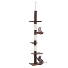 PawHut Floor to Ceiling Cat Tree for Indoor Cats 5 Tier Kitty Tower Climbing Activity Center Scratching Post Adjustable Height 230 260 cm Brown