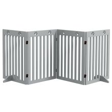 PawHut Wooden Pet Gate Foldable Freestanding Dog Safety Barrier w Support Feet, Grey