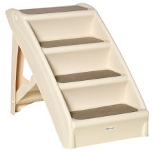 PawHut Foldable Four Step Pet Stairs, for Cats, Small Miniature Dogs, with Non Slip Mats 62 x 38 x 49.5cm Beige