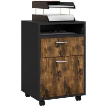 HOMCOM 60cm Filing Cabinet with Drawer, Open Shelf, Metal Handles and 4 Wheels, Office Home Organiser Mobile Printer, Rustic Brown