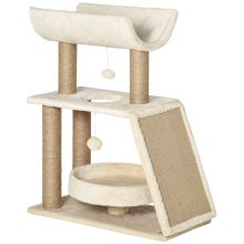 PawHut Cat Tree Tower, with Scratching Posts, Pad, Bed, Perch, Toy Ball Light Brown