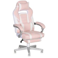 HOMCOM Faux Leather Reclining Gaming Chair, with Footrest Pink White