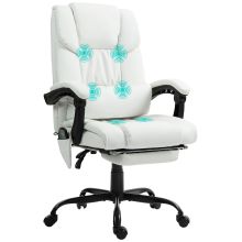 Vinsetto 6 Point Massage Office Chair, PU Leather Desk Chair with Adjustable Height and Footrest for Home Office, White