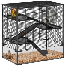 PawHut 4 Tiers Hamster Cage with Deep Tempered Glass Bottom, Hut, Running Wheel, Food Dish, Water Bottle, 78.5 x 48.5 x 80cm