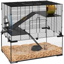 PawHut 3 Tiers Hamster Cage, Gerbil Cage with Deep Glass Bottom, Non Slip Ramps, Platforms, Hut, Exercise Wheels, Water Bottle, Dish, for Syrian Hamster, Dwarf Hamster, 60 x 40 x 57cm