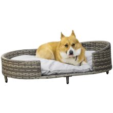 PawHut Wicker Dog Sofa with Soft Water resistant Cushion, Rattan Cat Bed Raised Pet Bed Hand Woven with Washable Cover Indoor Outdoor Use, for Large Sized Dogs