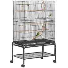 PawHut Large Bird Cage Budgie Cage with Stand, Toys, Wheels, Accessories, Storage Shelf for Canaries, Finches, Lovebirds, Parakeets Black, 79 x 49 x 133 cm