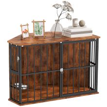 PawHut Corner Dog Crate Furniture with 2 Bowls, Lockable Doors, for Small Medium Dogs, Rustic Brown