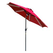 Outsunny 2.7m Garden Parasol Sun Umbrella w LED Solar Light Angled Canopy Red