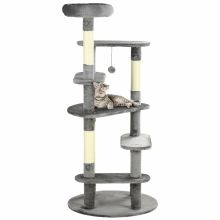 PawHut 136cm Cat Tree for Indoor Cats, Modern Cat Tower with Scratching Posts, Bed, Toy Ball Grey