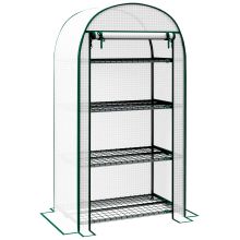 Outsunny 80 x 49 x 160cm Mini Greenhouse for Outdoor, Portable Gardening Plant Green House with Storage Shelf, Roll Up Zippered Door, Metal Frame and PE Cover, White