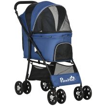 PawHut Foldable Pet Stroller for Dogs, Puppy Stroller, with Large Carriage, Brakes, Canopy Blue