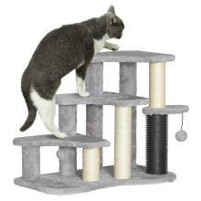 PawHut 2 in 1 Cat Tree, Pet Stairs w Scratching Post, Toy Balls, for Bed, Sofa, Couch, Light Grey