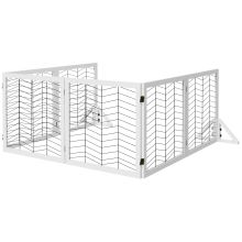 PawHut 6 Panels Pet Gate, Wooden Foldable Dog Barrier w Two Support Feet, for Small, Medium Dogs White