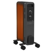 HOMCOM 1500W Oil Filled Radiator, 7 Fin, Portable Electric Heater with 3 Heat Settings, Safety Cut Off and Wheels, Grey