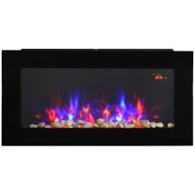 HOMCOM LED Wall Mounted Fireplace Curved Glass Electric Fire Place for Living Room, 1000W 2000W, 48H x 90.8W x 11.5Dcm, Black