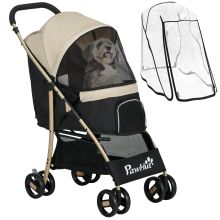 PawHut Pet Stroller for Small and Miniature Dogs, with Rain Cover Khaki