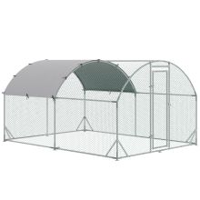 PawHut Walk In Chicken Run Galvanised Chicken Coop Hen Poultry House Cage Rabbit Hutch Pet Playpen Garden with Water Resist Cover, 2.8 x 3.8 x 2m