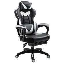 Vinsetto Computer Gaming Chair, Racing Desk Chair with Lumbar Support and Footrest, PU Leather Gamer Chair with Headrest and Swivel Wheels for Home, White