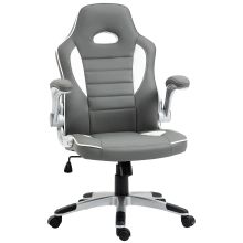 Vinsetto Computer Gaming Chair, Office Desk Swivel Chair, PU Leather Racing Chair with 90? Flip up Armrest, Adjustable Height and Rolling Wheels, Grey