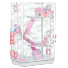 PawHut Hamster Cage, Gerbil Cage w Tubes, Exercise Wheel, Hut, Ramps, Platforms, 47 x 29.5 x 76cm White