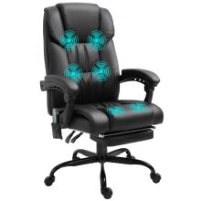 Vinsetto 6 Point Massage Office Chair, PU Leather Desk Chair with Adjustable Height and Footrest for Home Office, Black