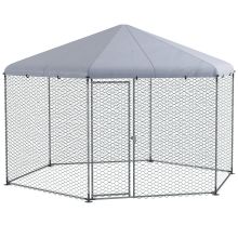 PawHut Chicken Coop for 10 15 Chickens, Hens, Rabbits, Ducks, Outdoor Garden Chicken Run, 4 x 3.5 x 2.6m