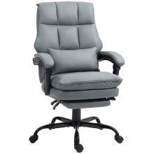 HOMCOM Faux Leather Reclining Office Chair, with Footrest Grey