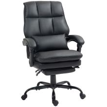 HOMCOM Faux Leather Reclining Office Chair, with Footrest Black