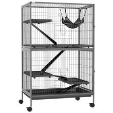 PawHut Small Animal Cage for Chinchilla Ferret Kitten on Wheels with Hammock Removable Tray, Grey