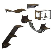 PawHut 5 Piece Cat Wall Shelves, Wall Mounted Cat Tree for Indoor Use Brown