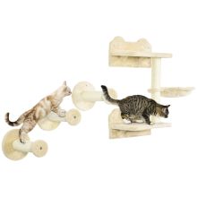 PawHut 4 Piece Cat Shelf with Scratching Post, Wall Mounted Cat Tree for Indoor Cat Beige