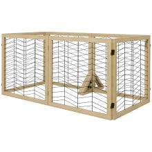 PawHut 6 Panels Pet Gate, Wooden Foldable Dog Barrier w Two Support Feet, for Small, Medium Dogs Natural Wood