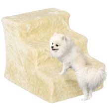 PawHut Three Step Dog Stairs, with Washable Plush Cover, for High Bed Sofa, Dog Stairs for Small Dog and Cat Beige