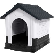 PawHut Plastic Dog Kennel with Windows, for Garden Patio, Medium and Large Dogs, 101 x 88 x 99cm Grey