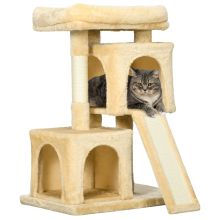 PawHut Sisal Cat Rest & Play Activity Tree w 2 House Cream White