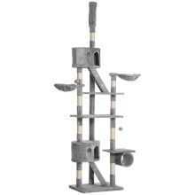 PawHut Floor to Ceiling Cat Tree for Indoor Cats, 240 260cm, Adjustable Height Light Grey