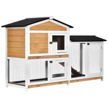 PawHut Rabbit Hutch Guinea Pig Hutch Wooden House with Run, 2 Tier Pet Cage Outdoor with No leak Plastic Trays, 157.4 x 53 x 93.5cm, Yellow