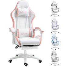 Vinsetto Computer Gaming Chair, PU Leather Desk Chair with Footrest, Swivel Task Chair with 135? Reclining Back and Lumbar Support, PC Chair for Adults, White and Pink