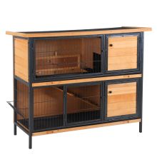 PawHut Rabbit Hutch Outdoor Guinea Pig Hutch Bunny Cage Metal Frame with No Leak Tray Openable Roof Light Yellow 122 x 50 x 101cm