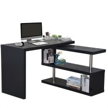 HOMCOM L Shaped Desk with 360? Rotating Storage Shelves, Corner Computer Desk, Space Saving Study Table for Home Office, Black