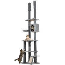 PawHut 225 255cm Floor to Ceiling Cat Tree, Large Cat Tower w Cat Scratching Posts, Ramp, Cat House