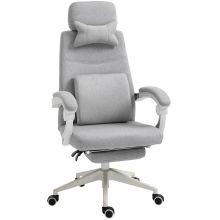 Vinsetto Office Chair, Ergonomic Desk Chair, High Back Fabric Work Chair with 160? Reclining Backrest, Retractable Footrest, Neck and Lumbar Pillow for Home and Study, Grey